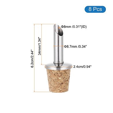 8Pcs Stainless Steel Bottle Pourers, Olive Oil Cork Dispenser Pourers, Wine Bottle Stoppers