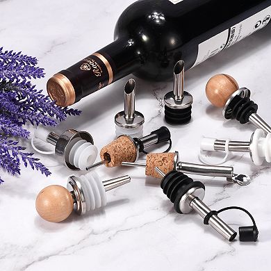 Stainless Steel Bottle Pourers, 2 Pcs Auto Flip Olive Oil Spout, Cork Design Wine Bottle Stoppers