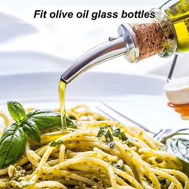 Stainless Steel Bottle Pourers, 2 Pcs Auto Flip Olive Oil Spout, Cork Design Wine Bottle Stoppers