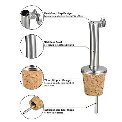 Stainless Steel Bottle Pourers, 2 Pcs Auto Flip Olive Oil Spout, Cork Design Wine Bottle Stoppers