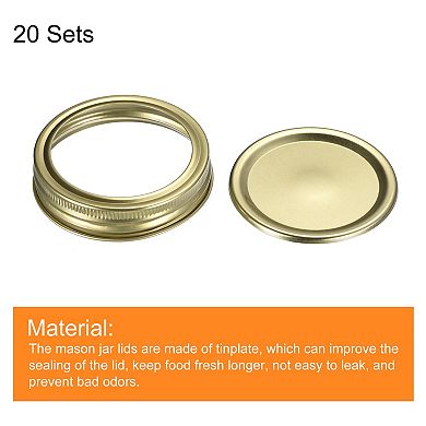 Canning Lids, 20 Sets Tinplate Split-Type Mason Jar Lids and Bands Regular Mouth Leak Proof