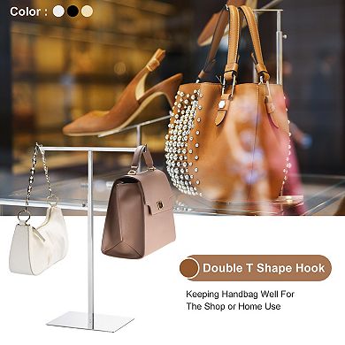 Purse Display Stand T Shaped Metal Adjustable Handbag Rack Double Hook Holder Necklace Organizer