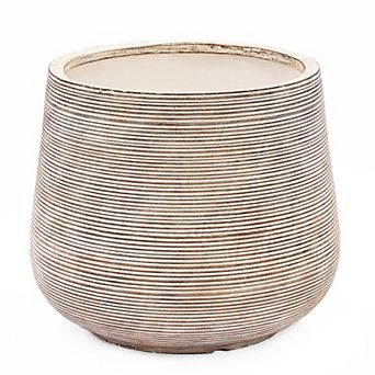 LuxenHome Distressed Tan MgO Tapered Round Pot Planter