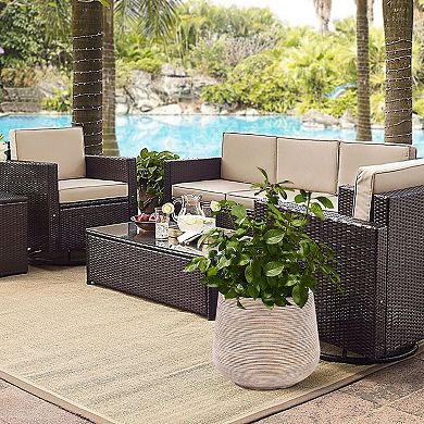 LuxenHome Distressed Tan MgO Tapered Round Pot Planter