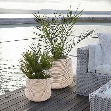 LuxenHome Distressed Tan MgO Tapered Round Pot Planter