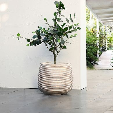 LuxenHome Distressed Tan MgO Tapered Round Pot Planter