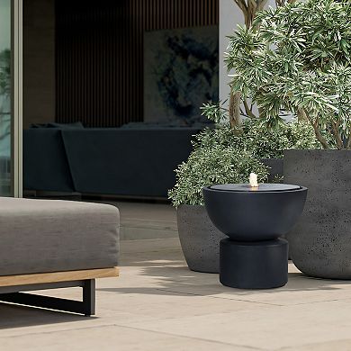 LuxenHome Dark Gray Resin Round Bubbler 18.7" Tall Outdoor Fountain with Lights