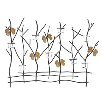 LuxenHome Metal Nature Branches Wall Decor with 8 Tea Light Glass Candle Holders