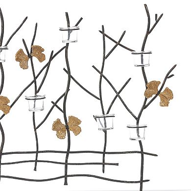 LuxenHome Metal Nature Branches Wall Decor with 8 Tea Light Glass Candle Holders