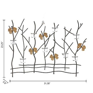 LuxenHome Metal Nature Branches Wall Decor with 8 Tea Light Glass Candle Holders
