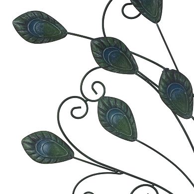 LuxenHome Blue and Green Peacock Metal and Glass Wall Décor, Indoor and Outdoor