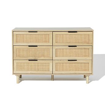 LuxenHome Light Oak Manufactured Wood 6-Drawer Bedroom Dresser