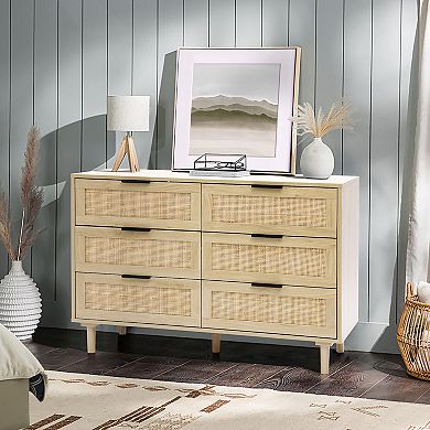 LuxenHome Light Oak Manufactured Wood 6-Drawer Bedroom Dresser