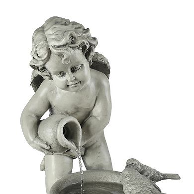 LuxenHome Gray Resin Cherub Birdbath Outdoor Patio Fountain