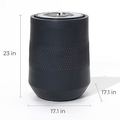 LuxenHome Dark Gray Resin Round Bubbler 23" Tall Outdoor Fountain with Lights, Solar Powered