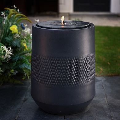 LuxenHome Dark Gray Resin Round Bubbler 23" Tall Outdoor Fountain with Lights, Solar Powered