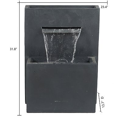 LuxenHome Gray Resin Modern Rectangular Waterfall Outdoor Fountain