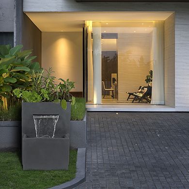 LuxenHome Gray Resin Modern Rectangular Waterfall Outdoor Fountain
