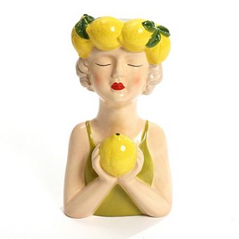 LuxenHome Lady Lemons Ceramic 11.6-Inch Tall Sculpture Vase