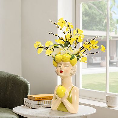 LuxenHome Lady Lemons Ceramic 11.6-Inch Tall Sculpture Vase