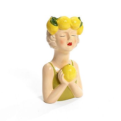 LuxenHome Lady Lemons Ceramic 11.6-Inch Tall Sculpture Vase