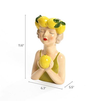 LuxenHome Lady Lemons Ceramic 11.6-Inch Tall Sculpture Vase