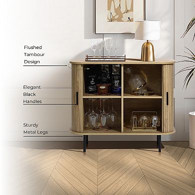 LuxenHome Mid-Century Modern 2-Door Accent Cabinet with Slatted Sliding Doors