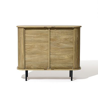 LuxenHome Mid-Century Modern 2-Door Accent Cabinet with Slatted Sliding Doors