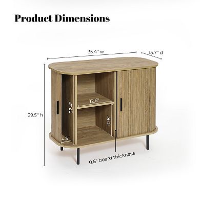 LuxenHome Mid-Century Modern 2-Door Accent Cabinet with Slatted Sliding Doors