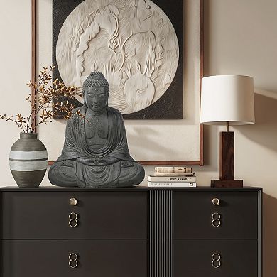 LuxenHome Buddha Statue Outdoor and Indoor, 17" Fiber Stone Meditating ...