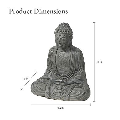 LuxenHome Buddha Statue Outdoor and Indoor, 17" Fiber Stone Meditating ...