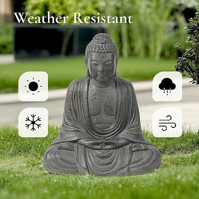LuxenHome Buddha Statue Outdoor and Indoor, 17" Fiber Stone Meditating ...