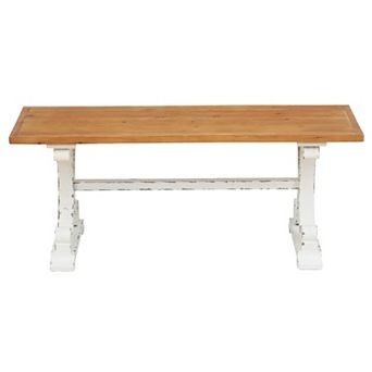LuxenHome Farmhouse White and Natural Wood 45-Inch Coffee Table