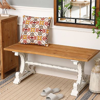 LuxenHome Farmhouse White and Natural Wood 45-Inch Coffee Table