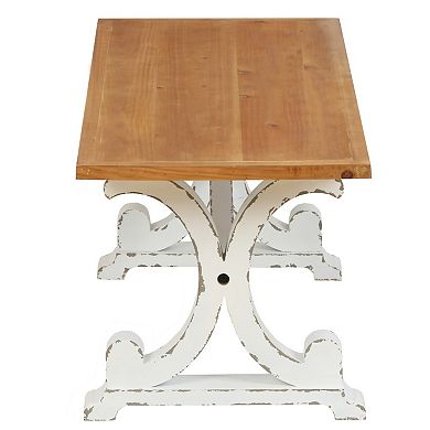 LuxenHome Farmhouse White and Natural Wood 45-Inch Coffee Table