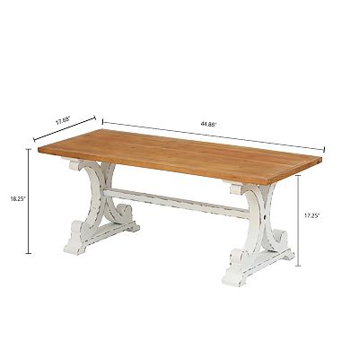 LuxenHome Farmhouse White and Natural Wood 45-Inch Coffee Table
