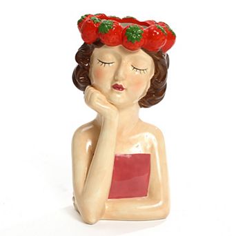 LuxenHome Lady Strawberries Ceramic 11.4-Inch Tall Sculpture Vase