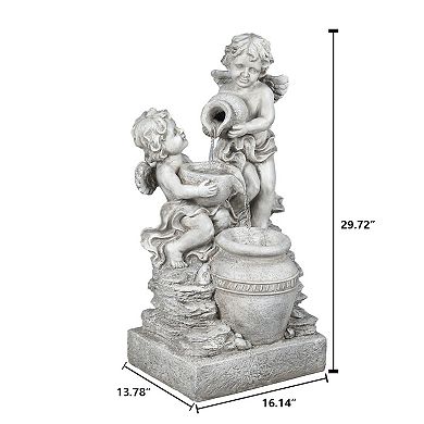 LuxenHome Gray Resin Cherub Angels Outdoor Fountain with LED Light