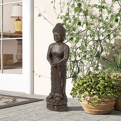 LuxenHome Brown MgO Meditative Standing Buddha Garden Statue