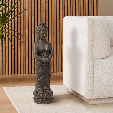 LuxenHome Brown MgO Meditative Standing Buddha Garden Statue