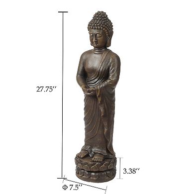 LuxenHome Brown MgO Meditative Standing Buddha Garden Statue