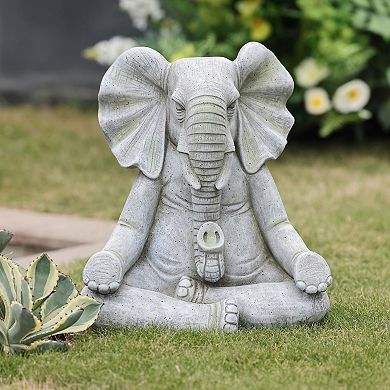 LuxenHome Gray MgO Meditating Elephant Statue