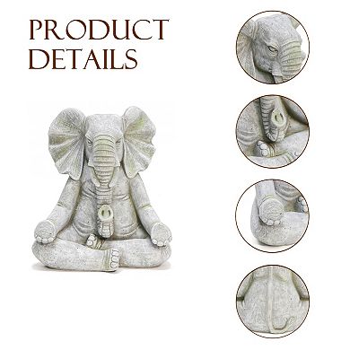 LuxenHome Gray MgO Meditating Elephant Statue