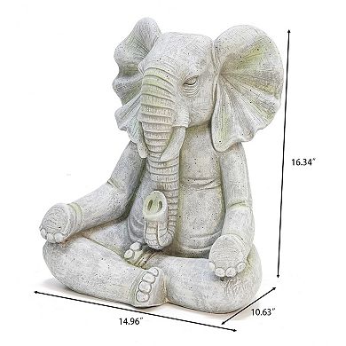 LuxenHome Gray MgO Meditating Elephant Statue