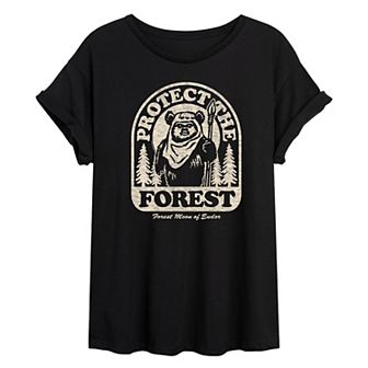 Juniors' Star Wars Ewok Protect The Forest Oversized Tee