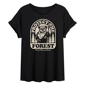 Juniors' Star Wars Ewok Protect The Forest Oversized Tee