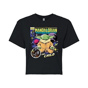 Juniors' The Mandalorian Grogu The Child Comic Cover Cropped Tee