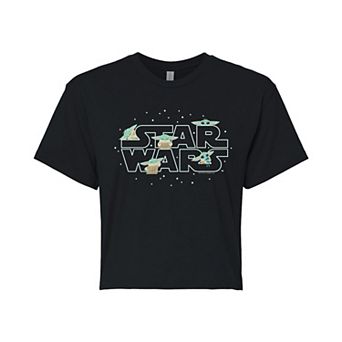 Juniors' The Mandalorian Grogu Logo Cropped Tee