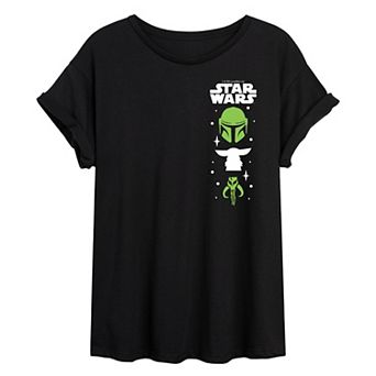 Juniors' The Mandalorian Left Chest Icons Oversized Tee