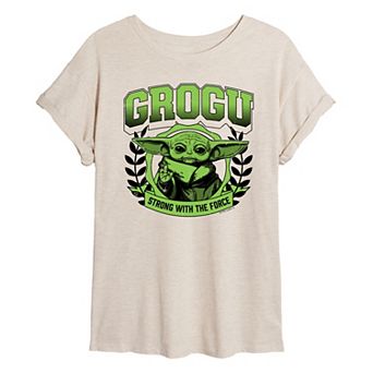 Juniors' The Mandalorian Grogu Strong With The Force Oversized Tee